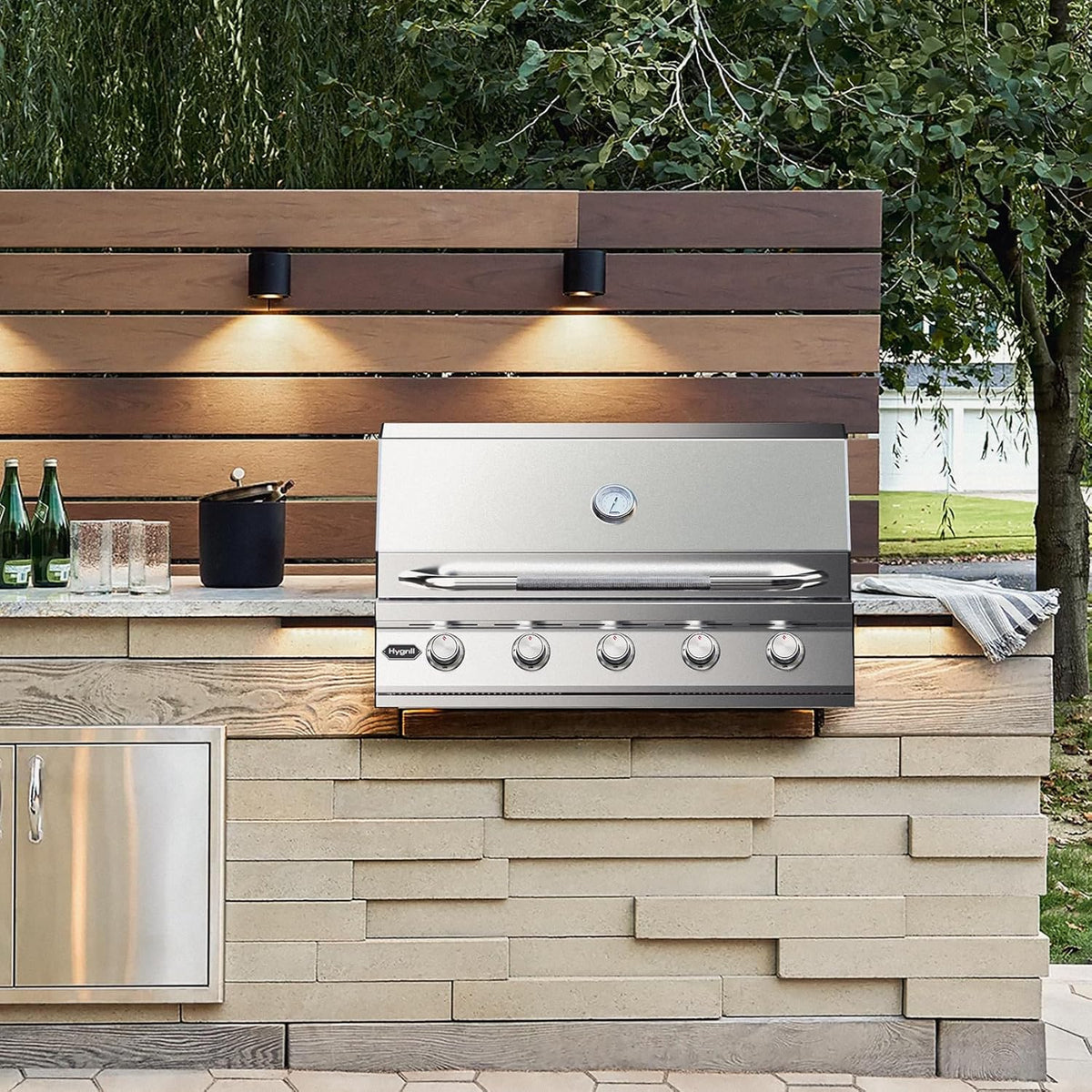 Hygrill 40-Inch Built In Grill, Stainless Steel 5-Burner Grill Head for Outdoor Kitchen, Natural Gas