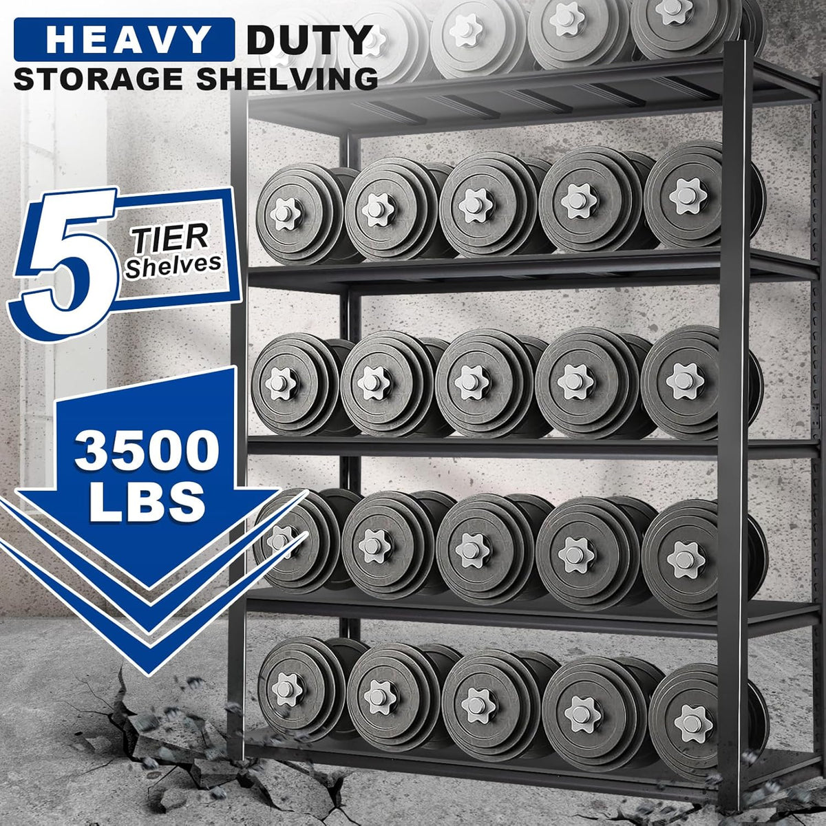 BILT HARD 5-Tier 48" W x 24" D x 72" H Garage Shelving, 3500 lbs Industrial Heavy Duty Storage Shelves, Metal Shelving Units with Adjustable Shelf, Steel Utility Shelves for Garage