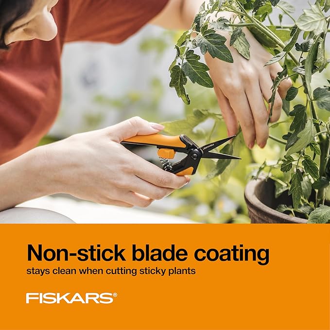 Fiskars 6" Pruning Scissors for Flowers, Buds, Weeds and Small Plants, Garden Snips with Resin Resistant Nonstick Stainless Steel Blades, Gardening Trimmers with Comfortable Handle