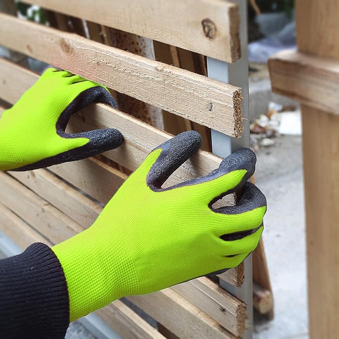 Evridwear Crinkle Latex Rubber Hand Coated Safety Work Gloves for Men Women General Multi Use Construction Warehouse Gardening Assembly Landscaping (9/L, Green- 12Pair)