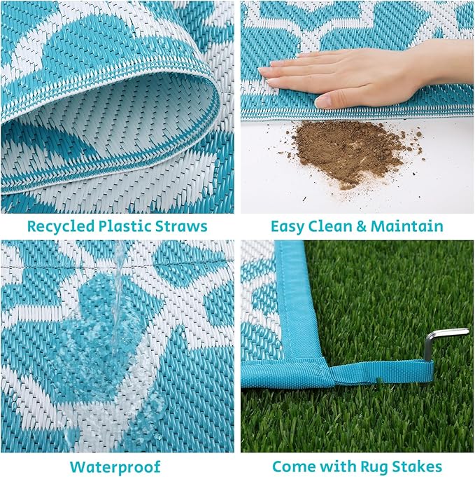 HEBE Outdoor Rug Waterproof 5x8, Plastic Straw Rug Camping Rug, Reversible Outdoor Patio Rugs RV Mat Clearance, Indoor Outside Floor Carpet for Porch,Deck,Camper,Balcony,Backyard