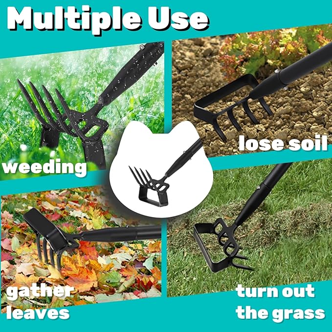 Upgraded Hula Hoe and Garden Hoe, Stirrup Hoe with Adjustable Handle for Weeding Digger loosening Soil Metal Garden Cultivator Hula Hoe with Rake Tiller Cultivator (30-62 Inch)
