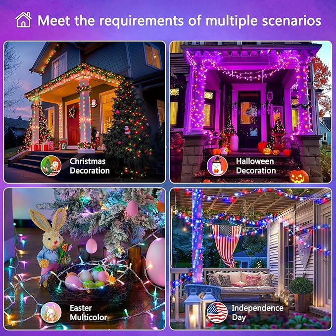 JMEXSUSS 200 LED RGB String Light Outdoor Indoor, Christmas Lights Outdoor Clear Wire Christmas Lights Plug in for Bedroom Tree Room Party Birthday Decorations