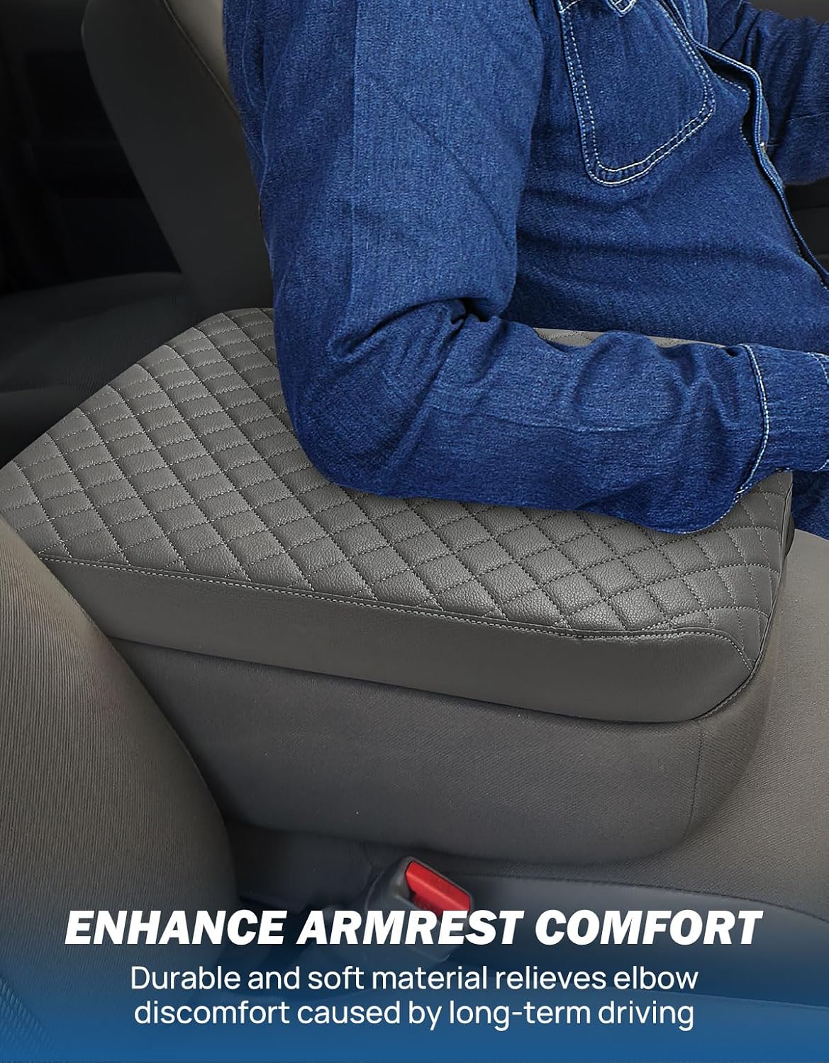 JOYTUTUS Center Console Cover Compatible with 2002-2012 Ram 1500 2500 3500 Jump Seat Console, Leather Arm Rest Armrest Cover for Car, Durable Middle Console Cover, Car Arm Rest Cover Replacement, Gray