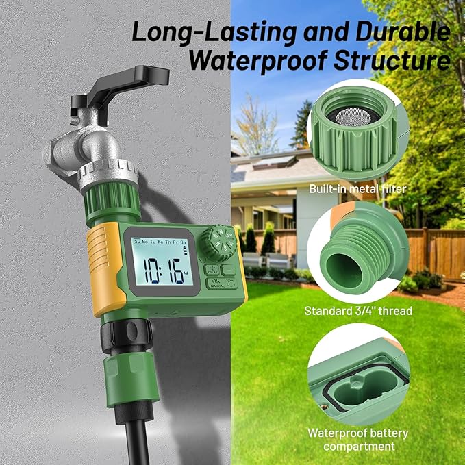 Sprinkler Timer, Hoses Timer for Watering, Outdoor Irrigation Timers, Water Scheduling Device for Tube Programmable with Auto/Manual/Rain-Delay System, Water Hoses Timers for Yard, Lawn, Pool(Green)