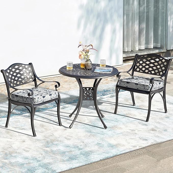 LVTXIII Patio Chair Cushions 22"x22"x3", Water-Repellent Outdoor Seat Cushions for Patio Furniture, Square Chair Pads with Ties for Home Garden Decoration, Set of 2, Damask Lapis