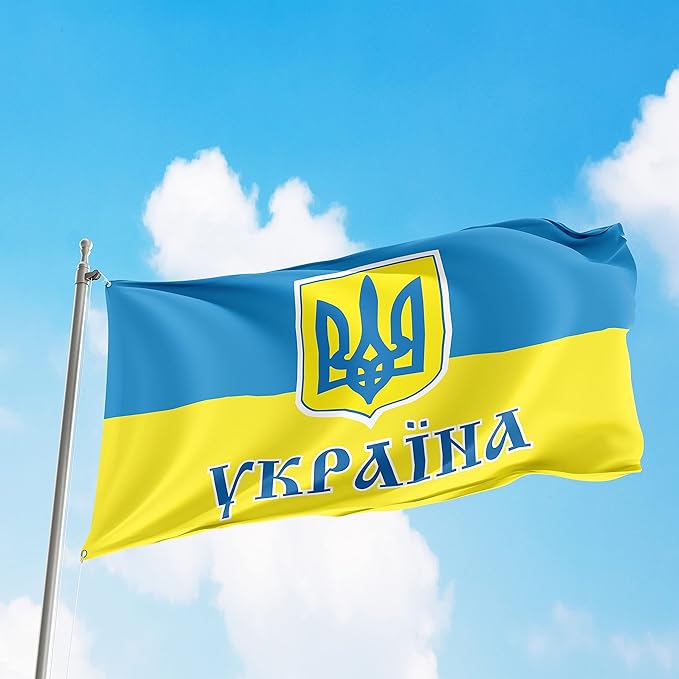 Ukraine Trident State National Government Coat of Arms Independence 3x5 feet Flag Banner Vivid Color Double Stitched Brass Grommets
