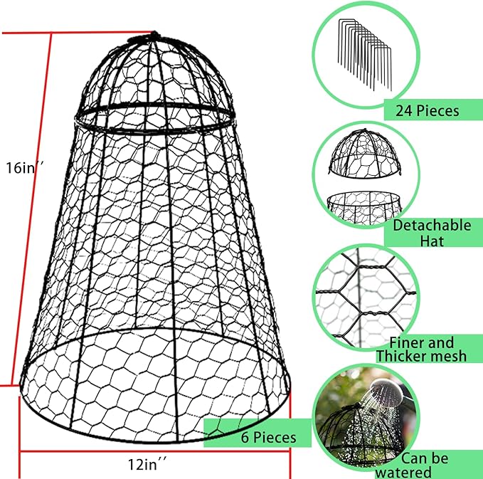 Garden Cloches for Plants Extra Large Sapbontchi Garden Cloche Chicken Wire Cloche for Plants Cages Cover Plant Protectors from Animals in Outdoor Vegetable Garden Set of 6 Plant Cloche 20" H x 12" D
