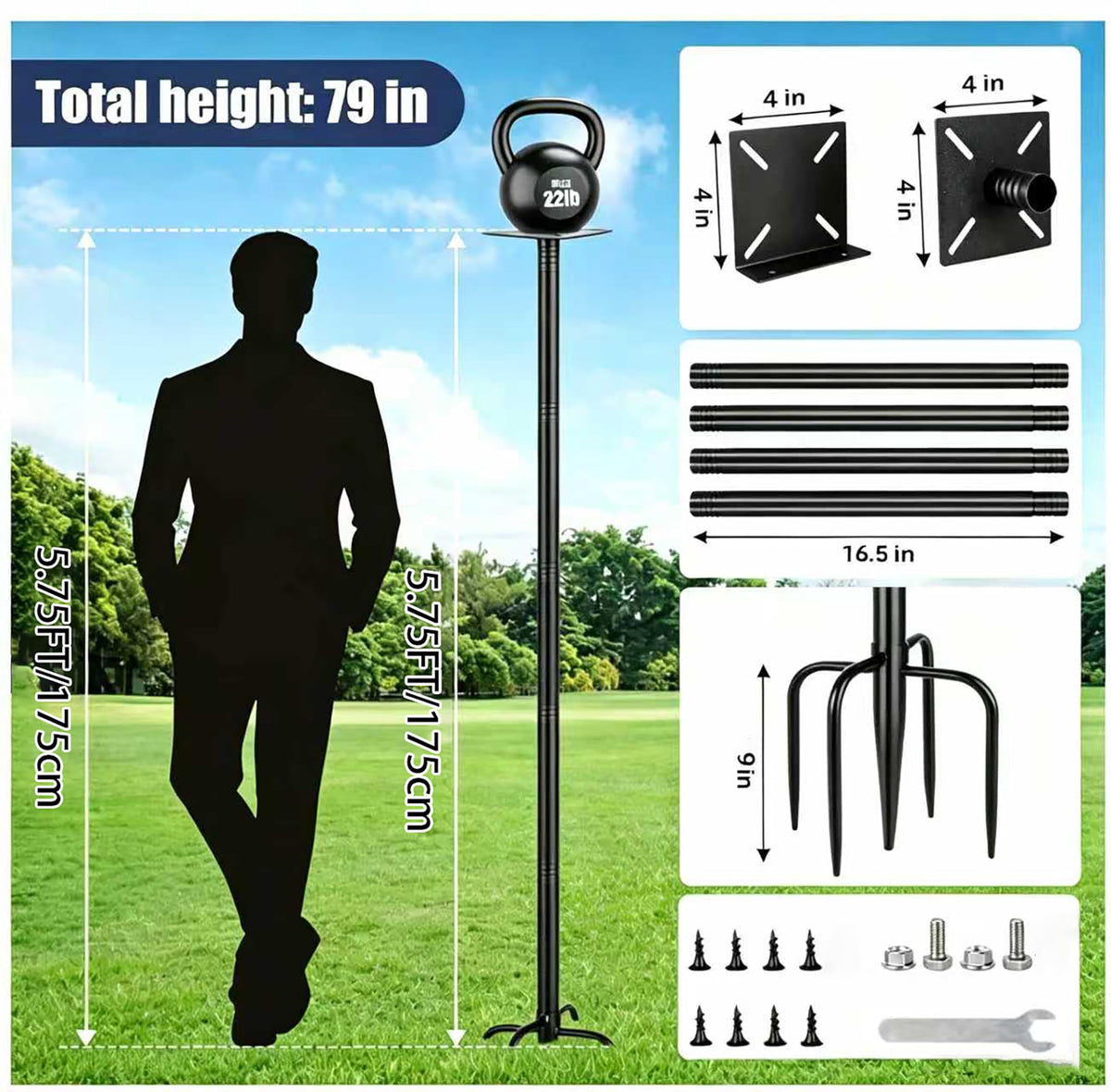 Smart Bird Feeder Pole Stand, 79 Inch Heavy Duty Bird House Pole for Outdoors Adjustable Mounting Pole for Smart Bird Feeder with 1 Inch Dia Bird Feeder Post Weather Station, Black