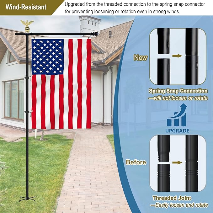 10FT Garden Flag Pole Stand for 3x5 Feet & 28x40 Inch Flags – Heavy Duty Freestanding Flagpole with 5-Prong Base – Adjustable, Lightweight Aluminum Flag Holder for Yard, Outdoor, Lawn – Black