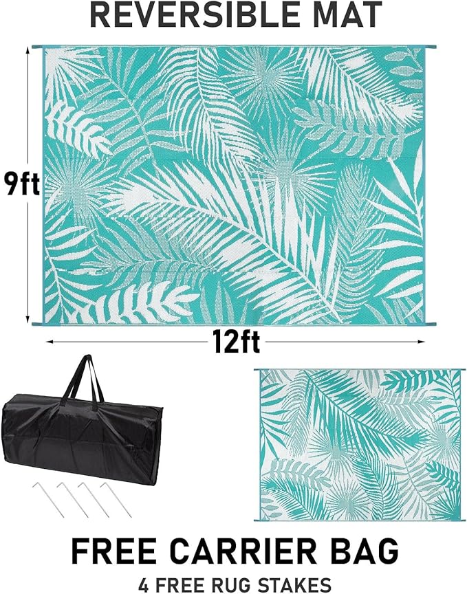 HiiARug Outdoor Rugs 9x12 for Patios Clearance Large Outdoor Rug, Outdoor Plastic Straw Rug RV Camping Rug Large Outdoor Mat for RV, Patio, Backyard, Deck, Picnic, Beach, Trailer, Camping