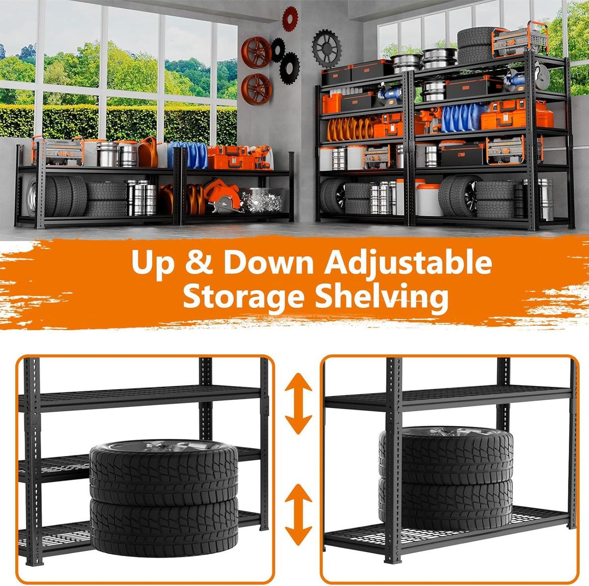 Storage Shelves Heavy Duty, 3 PCS 36"L x 16"W x 72"H Garage Wire Shelving Unit Loads 2400LBS, 5-tier Adjustable Metal Industrial Utility Shelf Rack for Kitchen, Laundry, Pantry, Warehouse, Basement