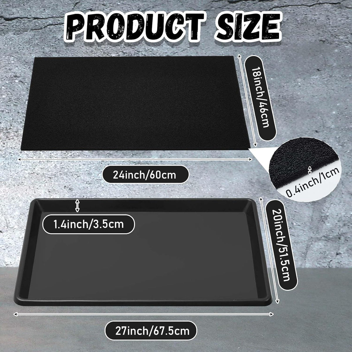 Uiifan 2 Sets 27'' x 20''x 1.4'' Oil Drain Drip Pan for Car with Square No Splatter Pad Oil Drip Tray with Mat for Under Car Transmission Garage Automotive Driveway to Keep Floor Clean, Black