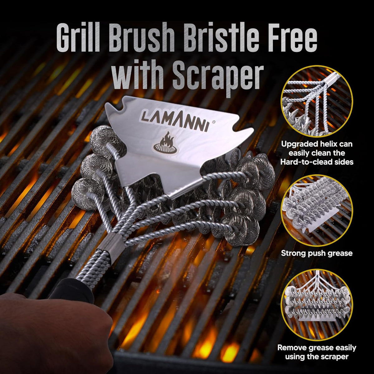 Grill Cleaner and Scraper 18” This BBQ Grill Cleaner Helps You to Scrub Your BBQ Grill Extra Strong BBQ Cleaner Accessories