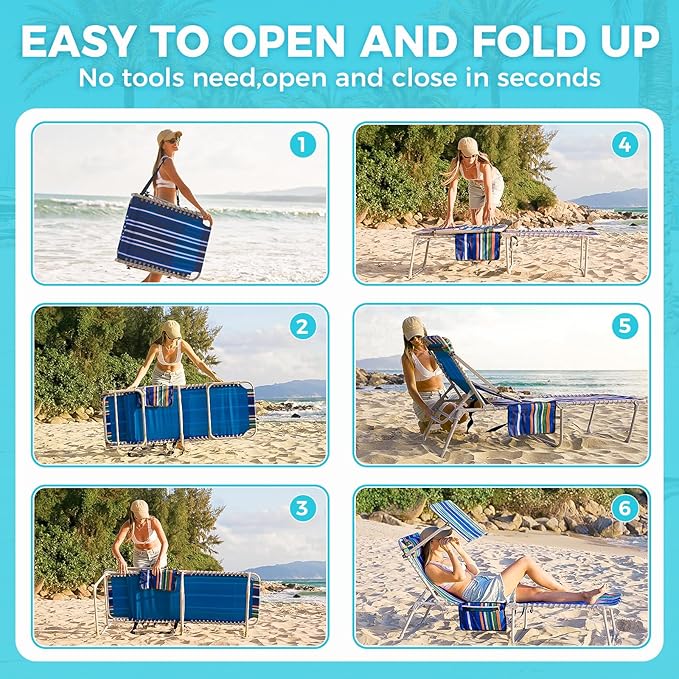 #WEJOY Folding Lounge Chair with Canopy Shade, Portable Adjustable 5-Position Patio Chaise Lounger with Pillow & Storage Pocket for Lay Flat Outdoor Lawn Backyard Beach Camping Pool Tanning
