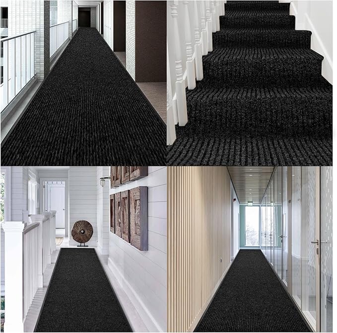 Rubber Door Mat About W3' ×L16' Heavy Duty Large Outdoor Indoor Mat Durable Entrance Doormat Waterproof Rubber Back Rugs for Home Entryway Patio Porch Office Business Areas (Black)