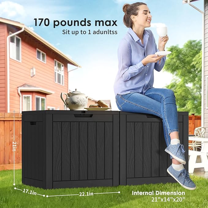 DRATO Deck Boxes, 31 Gallon Outdoor Storage Box for Patio Cushion, Sports Equipment, Garden Tools, Waterproof and UV Resistant, Lockable (Black)