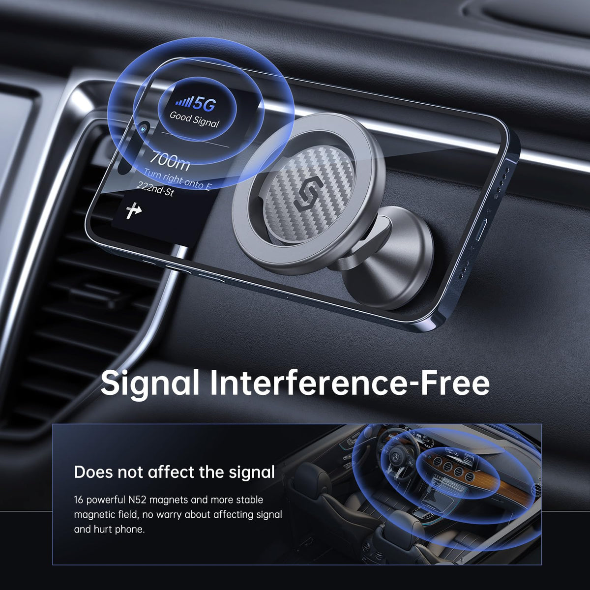 SYNCWIRE MagSafe Car Mount, Adjustable Magnetic Phone Holder, Carbon Fiber