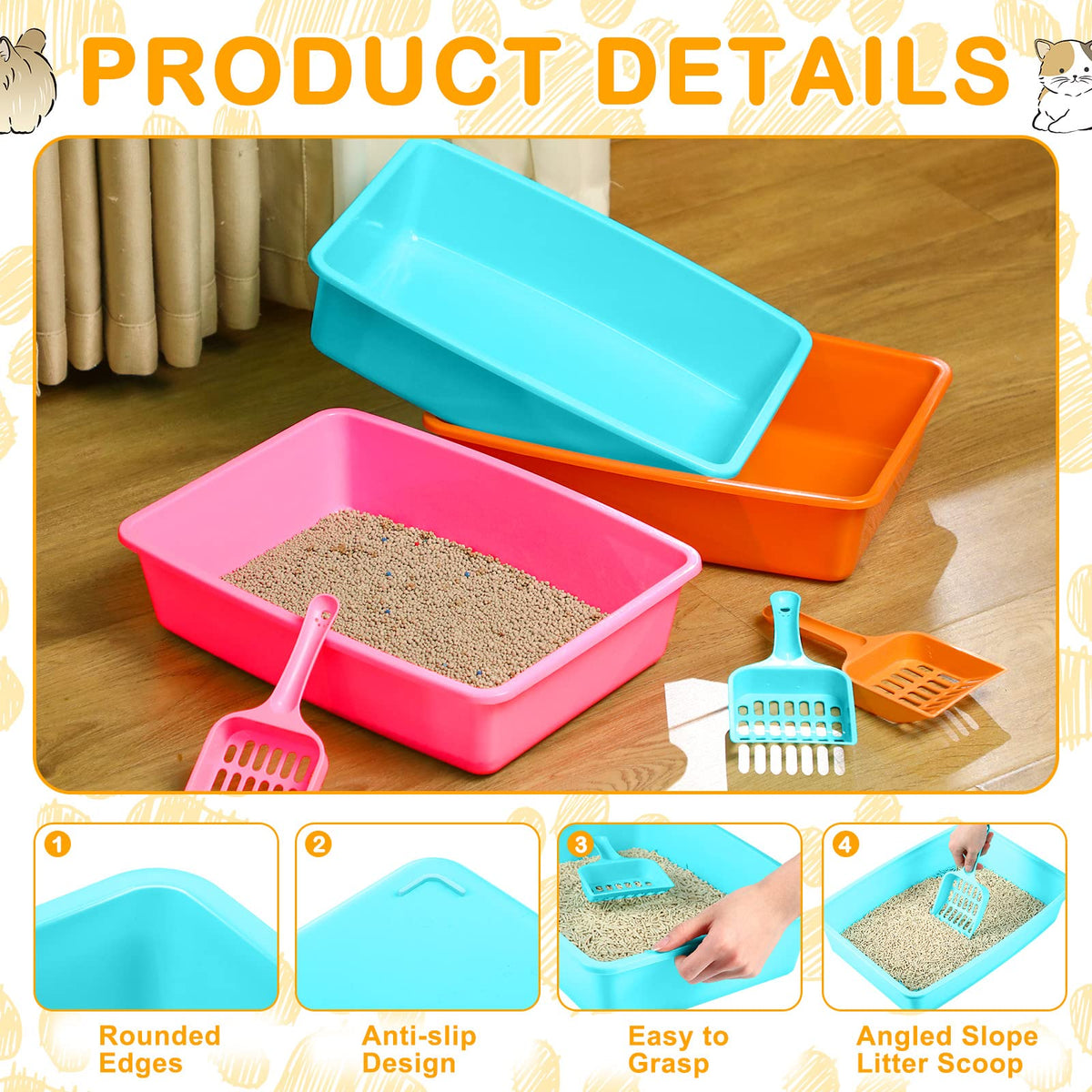 Amyhill 10Pcs Open Cat Litter Box with 10 Scooper