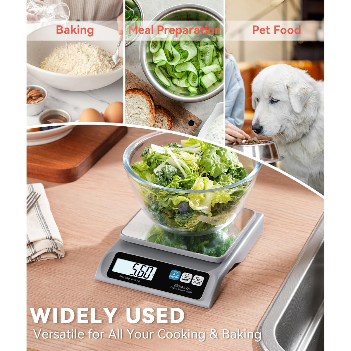 BOMATA 13lb/0.1g Precision Digital Food Scale for Kitchen, Grams and Ounces