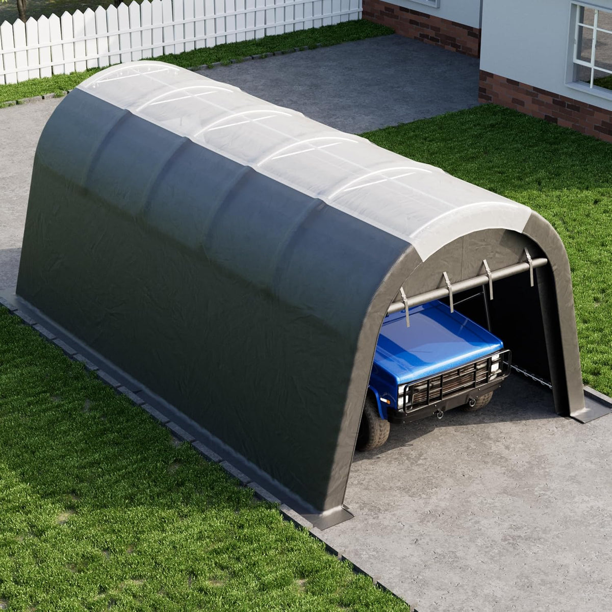 Carport Canopy 12x20 FT Heavy Duty with Translucent Roof - Reinforced Metal Frame,Waterproof Shelter for Cars/RV/ATV, Skyview Portable Garage with Zipper Doors