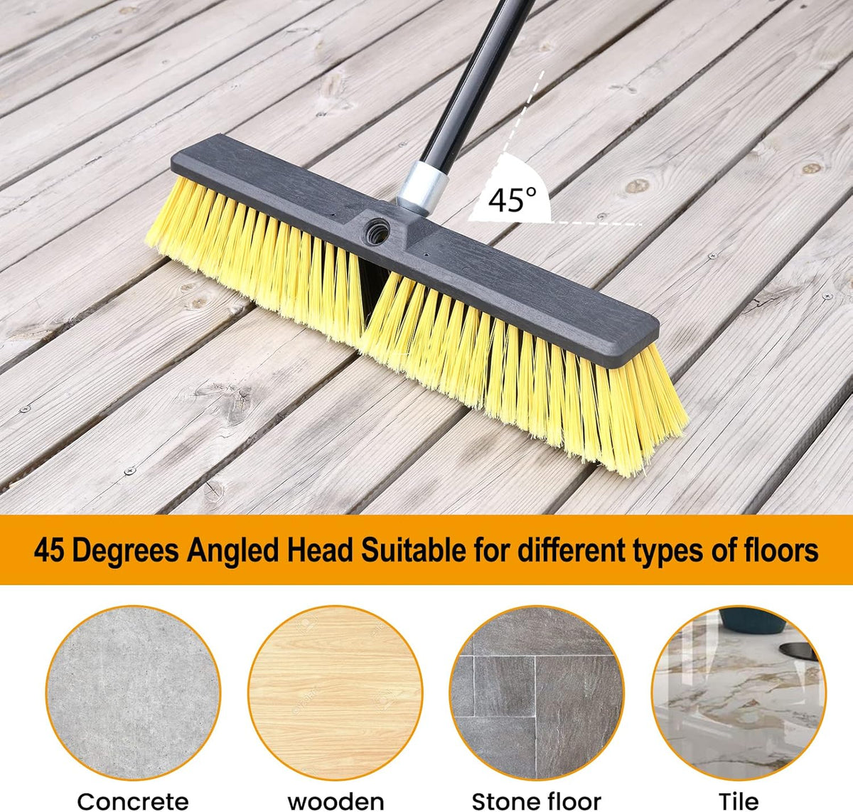 KeFanta 18 Inches Push Broom Outdoor- Heavy Duty Broom with 63" Long Handle for Deck Driveway Garage Yard Patio Warehouse Concrete Floor Cleaning