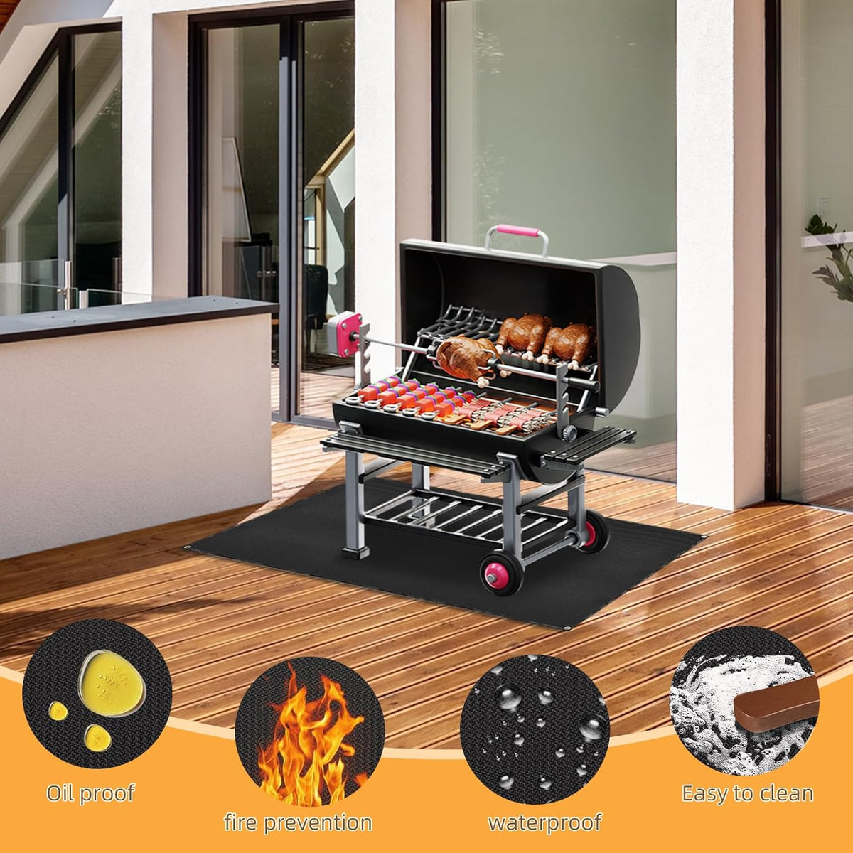 Under Grill Mat for Outdoor Grilling, 60 x 48 inches Double-Sided Fireproof Waterproof BBQ Protector for Deck and Patio Under Grill Mat for Outdoor BBQ