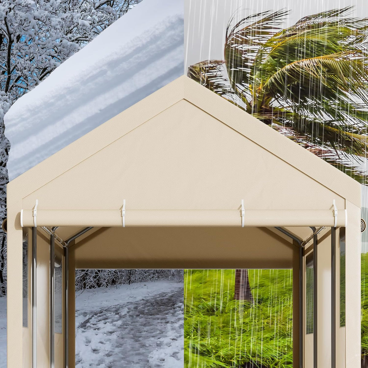 Walsunny Carport, 10x20 ft Heavy Duty Carport Canopy with Roll-up Windows, Portable Garage with Removable Sidewalls & Doors, Car Canopy with All-Season Tarp for Car, Truck, Boat