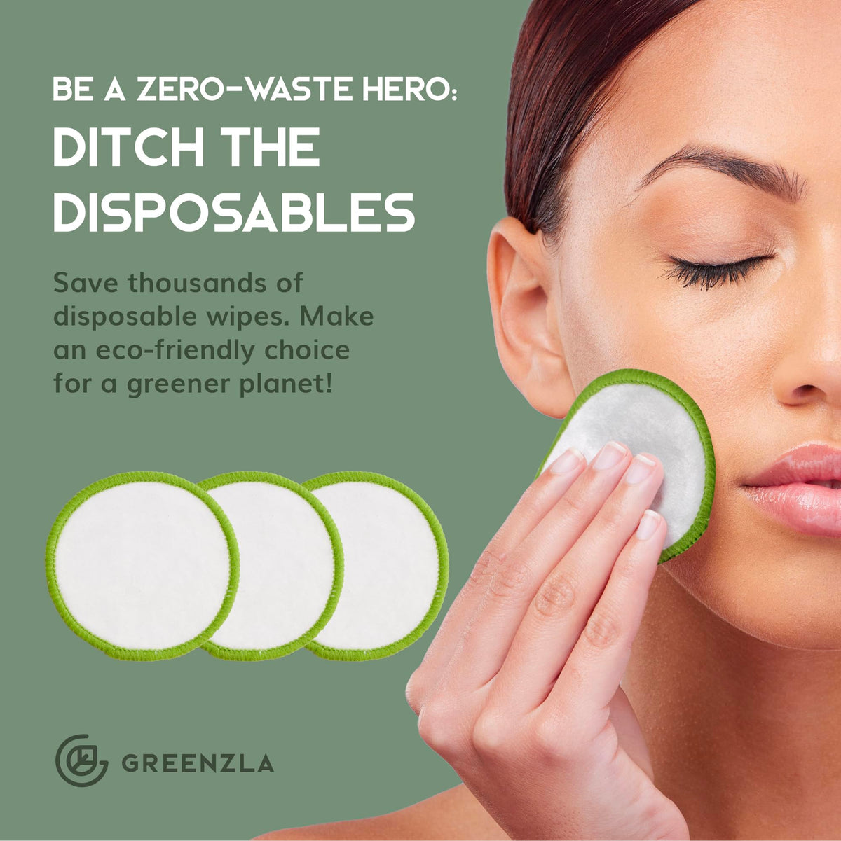 GREENZLA Reusable Makeup Remover Pads | 20 Pack | Bamboo Cotton Rounds