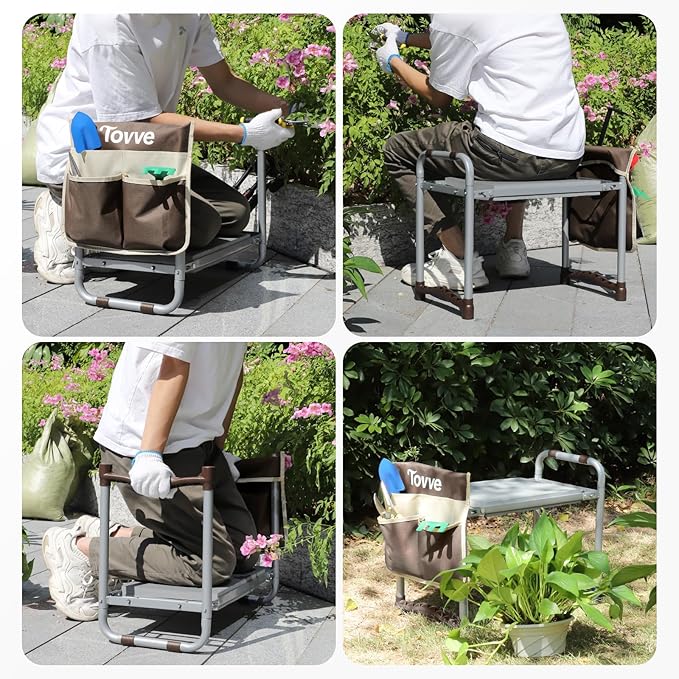 Upgraded Garden Kneeler and Seat with Thicken & Widen Soft Kneeling Pad, Heavy-Duty Foldable Garden Stool with Large Garden Tool Bag, Portable Garden Bench Gardening Gifts for Women, Seniors
