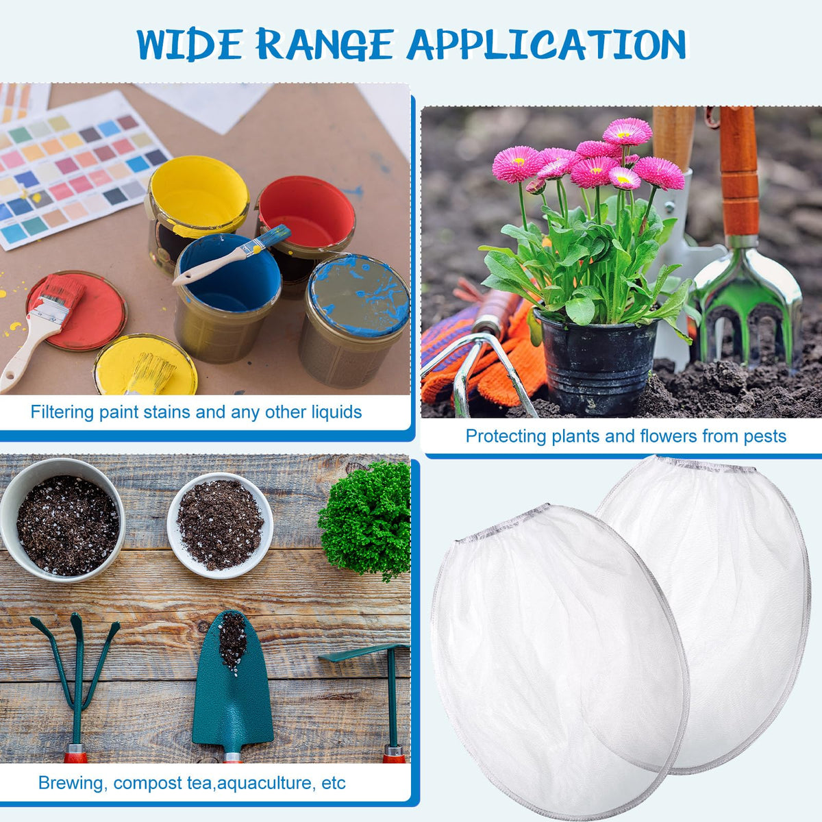 Boao 60 Pieces Paint Filter Strainer Bags White Fine Mesh Paint Strainer Bags Elastic Top Disposable Bucket Filter for Painting, Gardening, Plant Protection (1 Gallon)