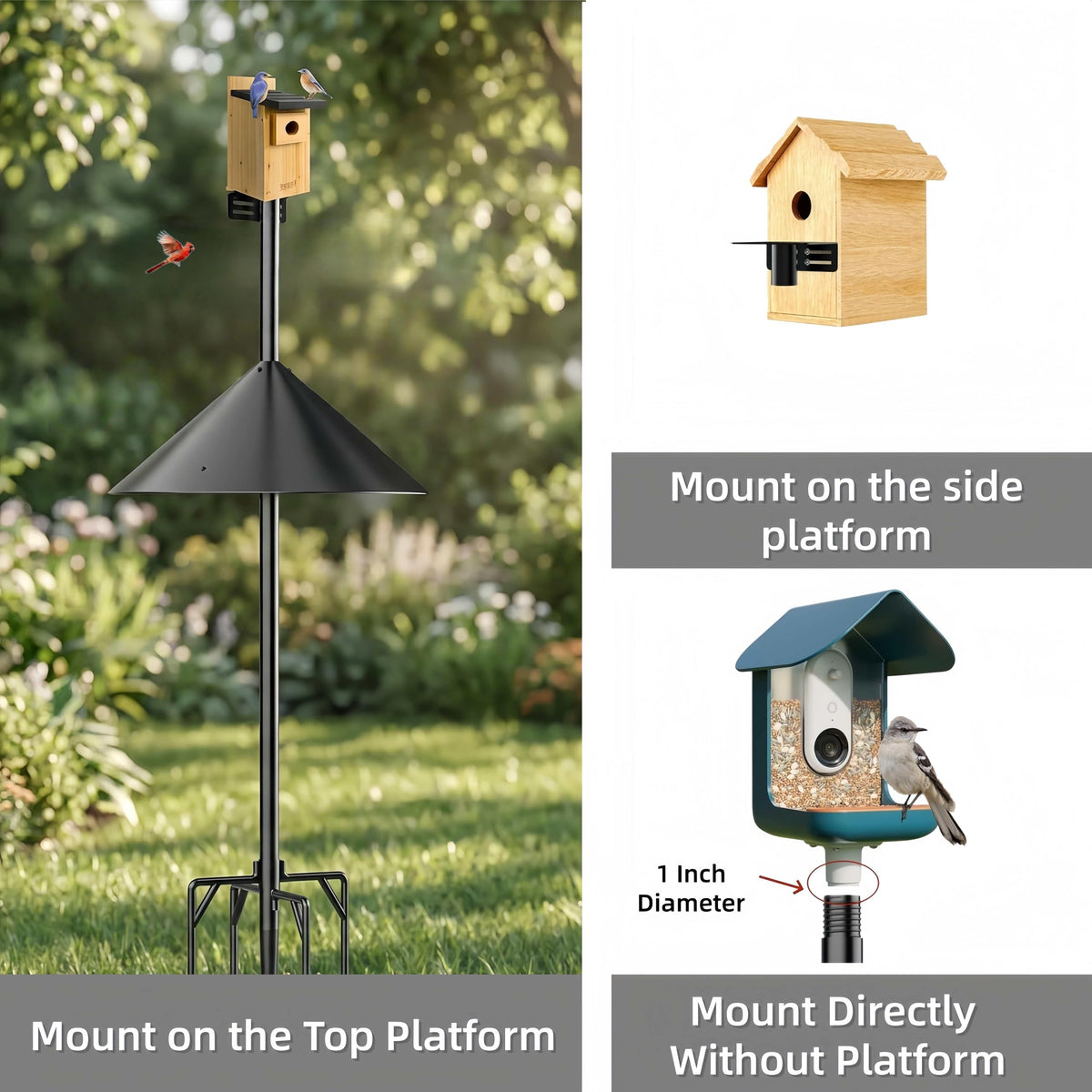 NSYOOMH Dia 1 Inch Bird Feeder Pole with 19" Proof Squirrel Baffle