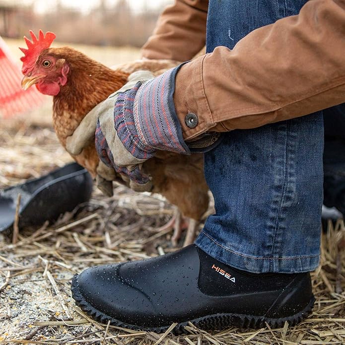 HISEA Unisex Waterproof Garden Shoes, Men's Rubber Rain Boots Women's Ankle Rain Shoes Neoprene Camp Booties Outdoor Slip-On Footwear for Gardening, Farming, Camping, Car Wash, Lawn Care and Yard Work