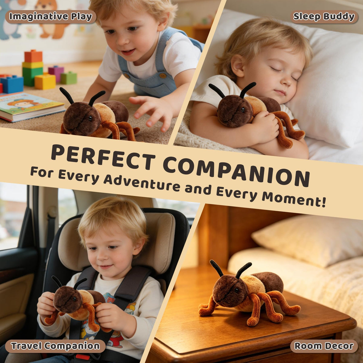 JUSTQUNSEEN 7-Inch Realistic Ant Stuffed Animal Plush Toy, Soft Stuffed Insect for Kids & Toddlers, Friendly Educational Model for Science Learning, Halloween Christmas Birthday Gift