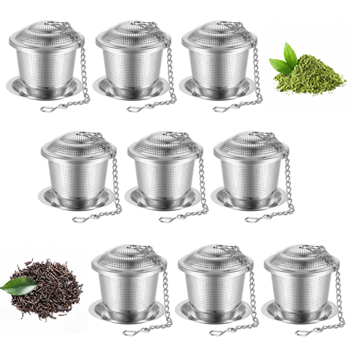 Zopeal 9 Pcs Tea Infuser Stainless Steel Strainer with Chain, Medium