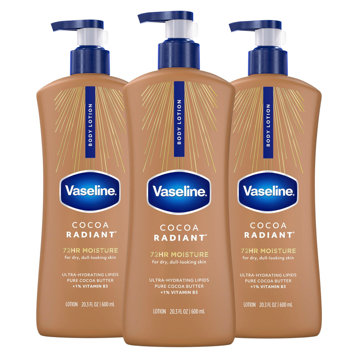 Vaseline Cocoa Radiant Body Lotion for Dry Skin + Cocoa Butter 20.3oz 3ct