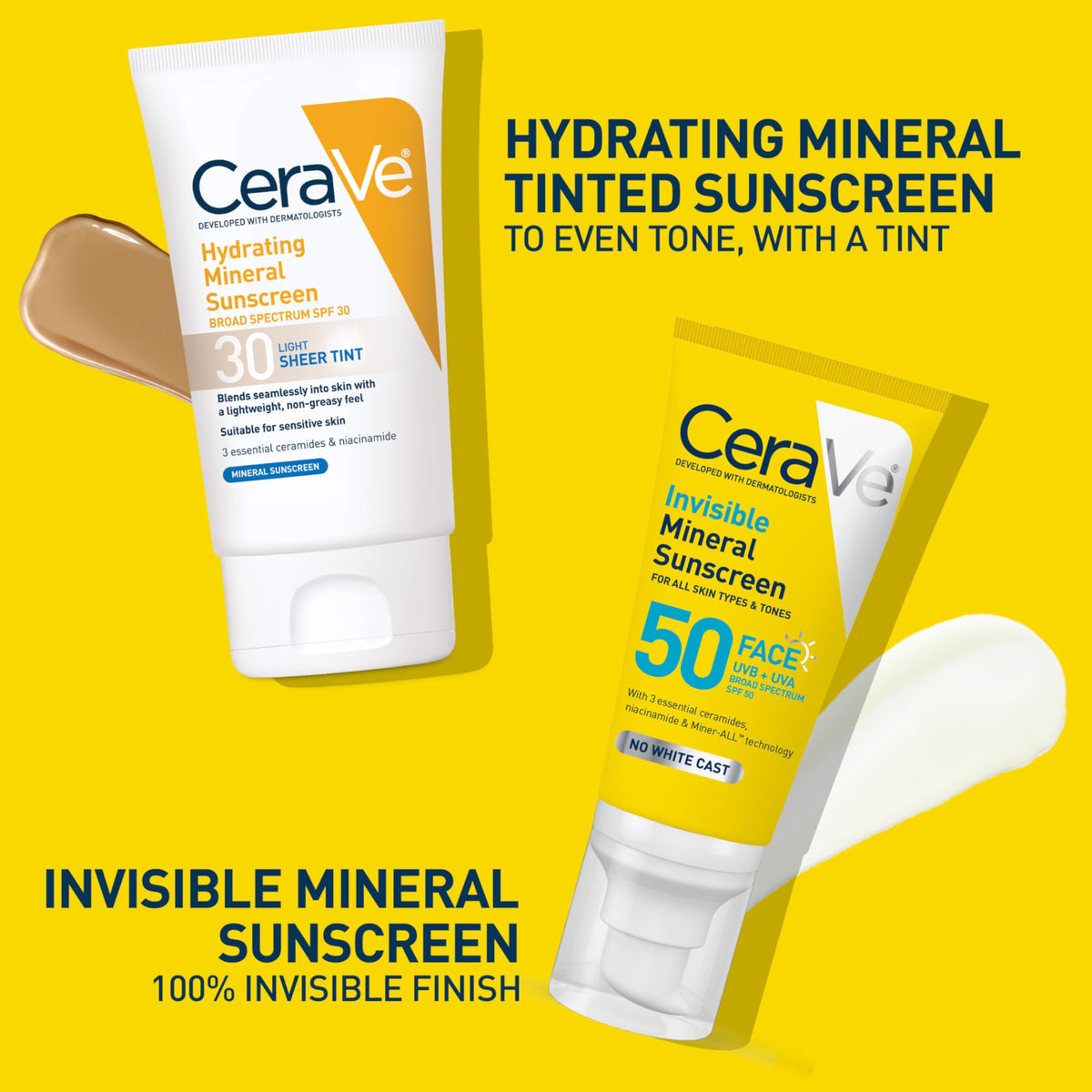 CeraVe Invisible Mineral Sunscreen SPF 50, Face Sunscreen, 1.62oz