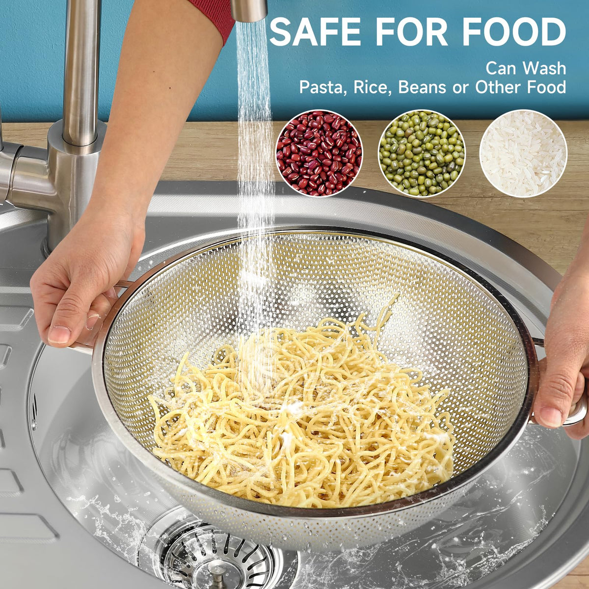 3PCS Colander for Kitchen, 3QT & 4QT & 5QT, Stainless Steel Colander Strainer with Handle for Fruits Vegetables Cooking Food, Dishwasher Safe