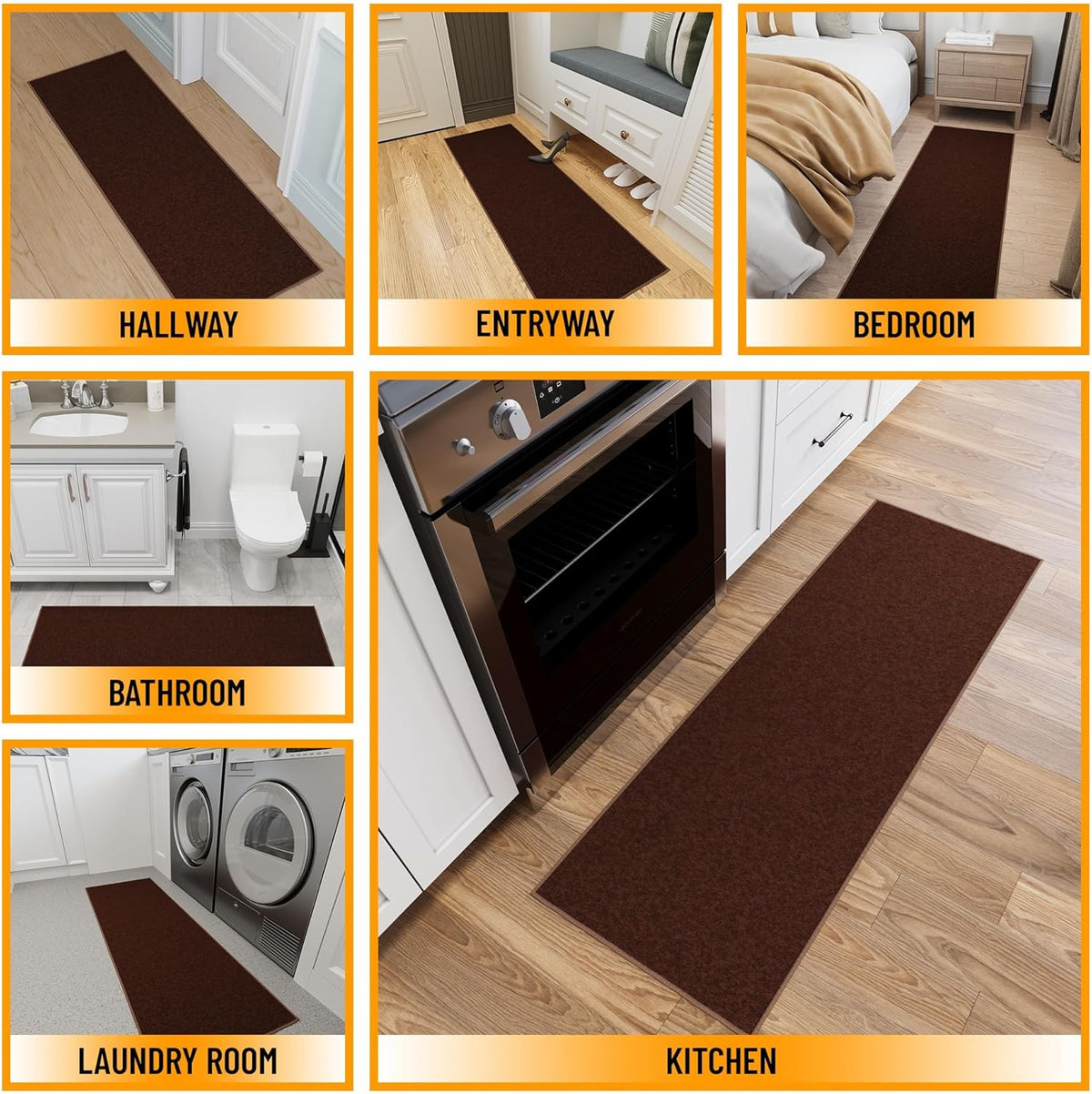 Ottomanson Hallway Runner Rug 2'2" x 6' Non Slip Solid Area Rugs Easy to Clean Laundry Rug Runner Durable & Pet Friendly Floor Carpet Runners for Hallways Entryway Living Room Kitchen, Brown