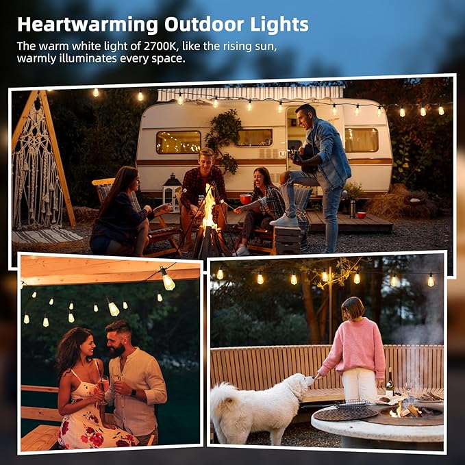 LED Outdoor String Lights, 25FT Outside Waterproof Patio Lights with 12+1 Shatterproof ST38 Edison Bulbs, 2700K Warm White Hanging Light, Dimmable Light for Back Yard Porch Party Gezebo