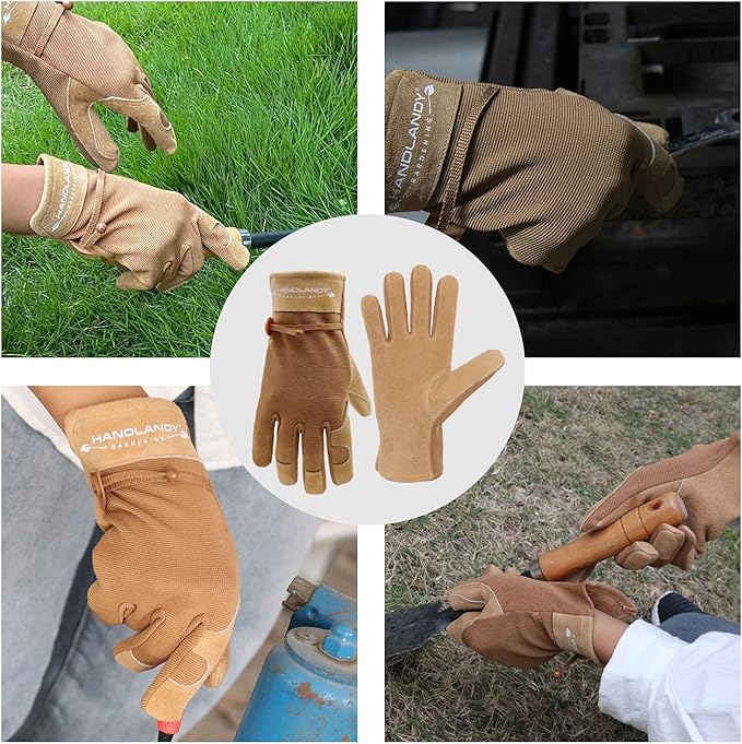 HLDD HANDLANDY Work Gloves for Women and Ladies, Leather Gardening Gloves Flexible Mechanic Working Gloves