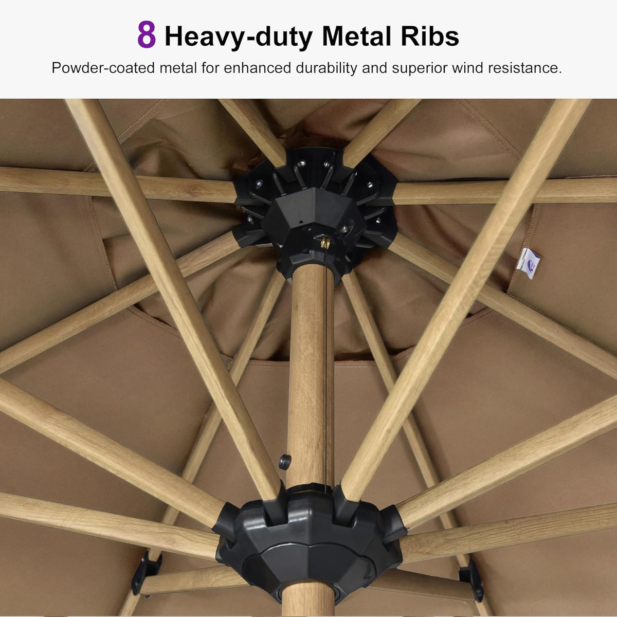 PURPLE LEAF 11 Feet Patio Umbrella Outdoor Table Umbrella Round Aluminum Market Umbrella with 8 Sturdy Ribs & Crank Commercial Outdoor Umbrellas for Garden Deck Patio, Taupe
