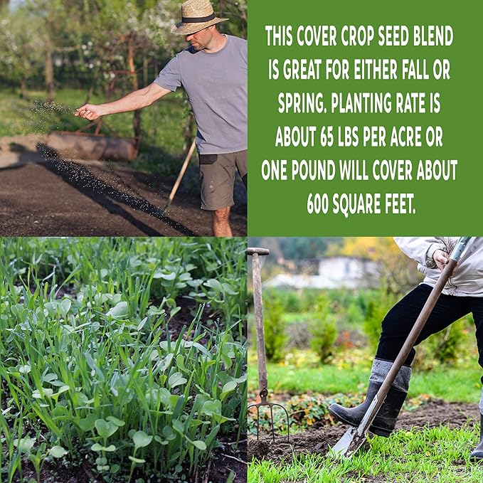 No-Till Garden Farm and Garden Cover Crop Mix Seeds - 5 Lbs - Blend of Gardening Cover Crop Seeds: Hairy Vetch, Daikon Radish, Forage Collards, Triticale, More