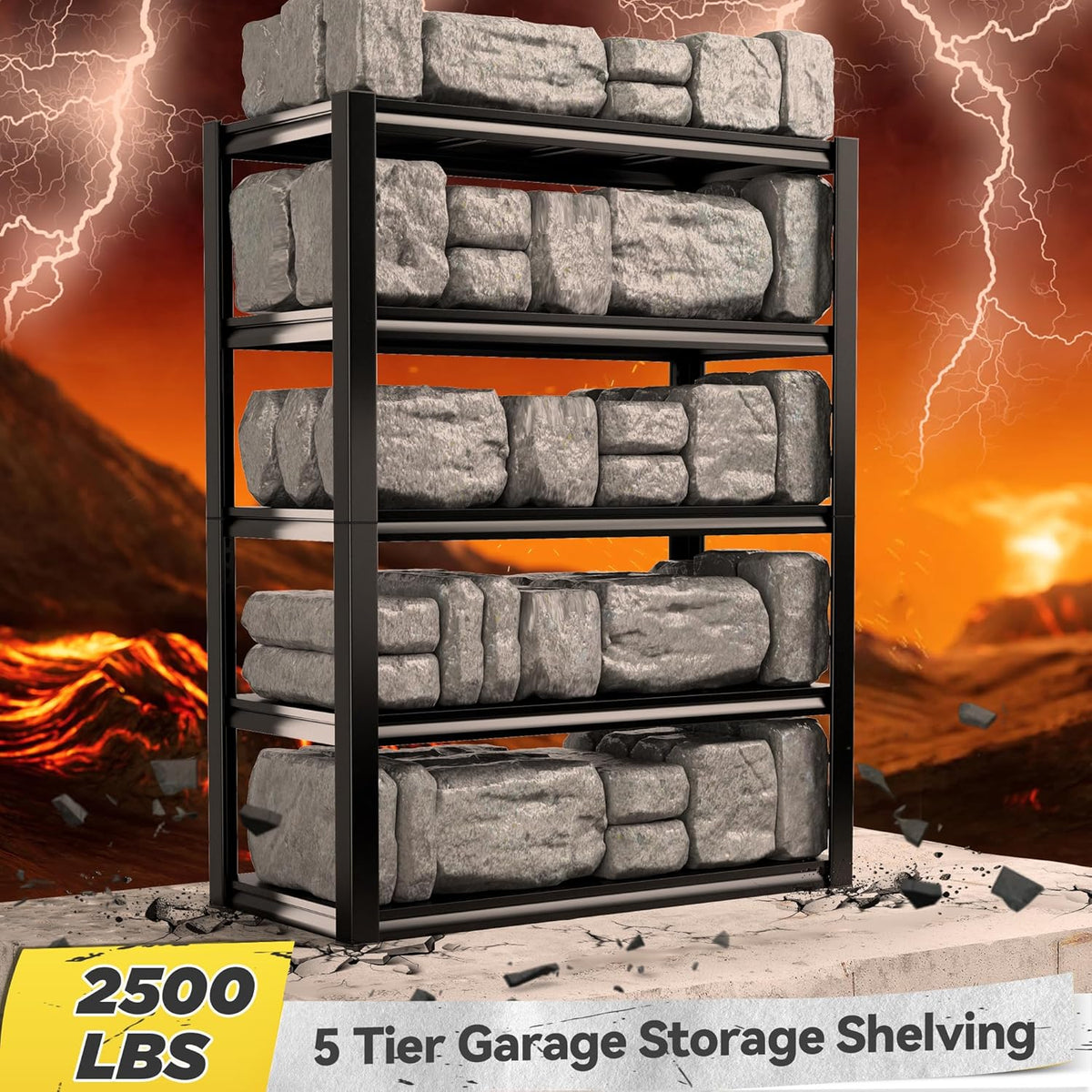 REIBII 2500LBS Garage Shelving 72" H Storage Shelves 39.8" W Metal Shelving Adjustable Garage Storage Shelves 5 Tier Heavy Duty Shelf for Basement Pantry Kitchen Warehouse