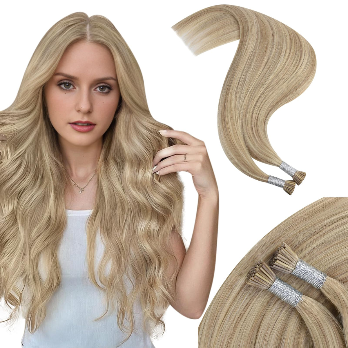 Moresoo I Tip Hair Extensions Blonde Itip Human Hair Extensions Honey Blonde And Ash Blonde Highlight Itip Hair Extensions Real