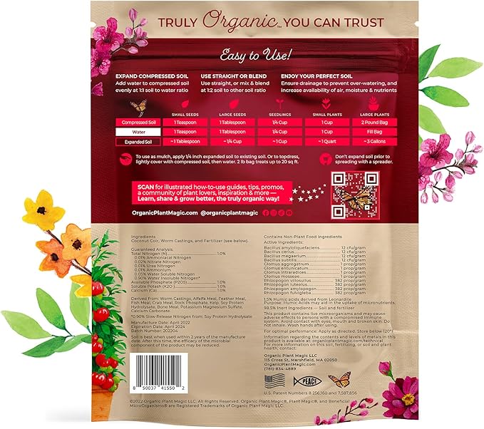 Compressed Organic Potting Soil for Garden, Plants & Vegetables - Expands 4x When Mixed with Water - Indoor or Outdoor Use - Plant Food Mix Derived from Natural Coconut Coir & Worm Castings Fertilizer