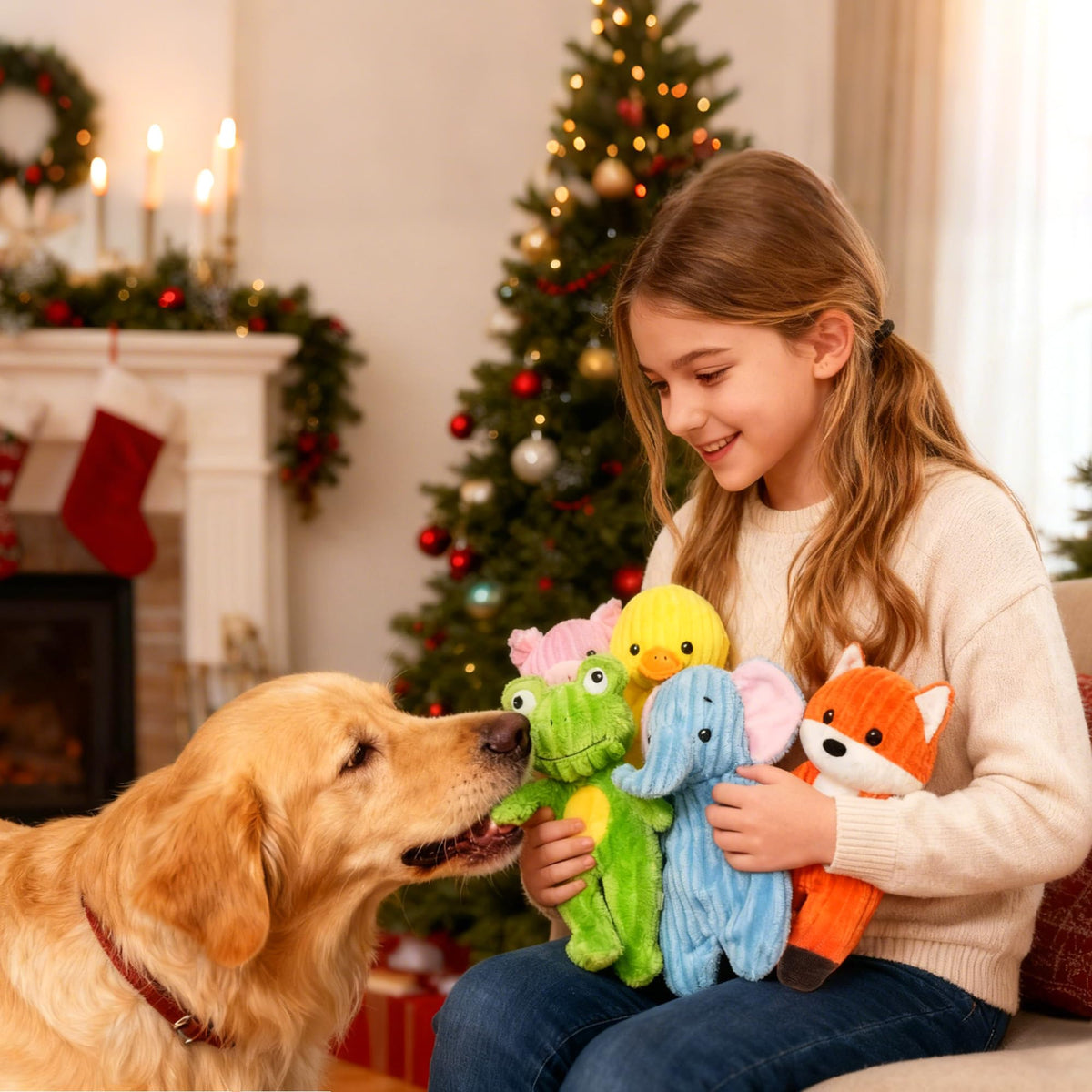 PrimePets 5PCS Plush Crinkle Squeaky Dog Toys for Small Medium Large Dogs
