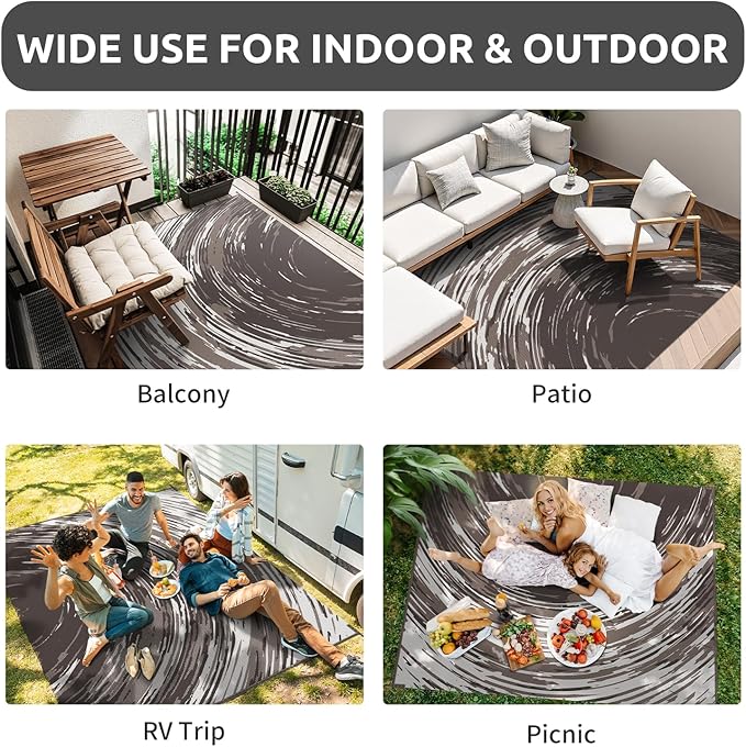 COCOER Modern Outdoor Rug 6x9 Reversible-Waterproof Outdoor Patio Rug-Quick Dry Outdoor Area Rugs Indoor Outdoor Rugs-Outside Rug Patio Decor for Porch Deck Balcony Backyard