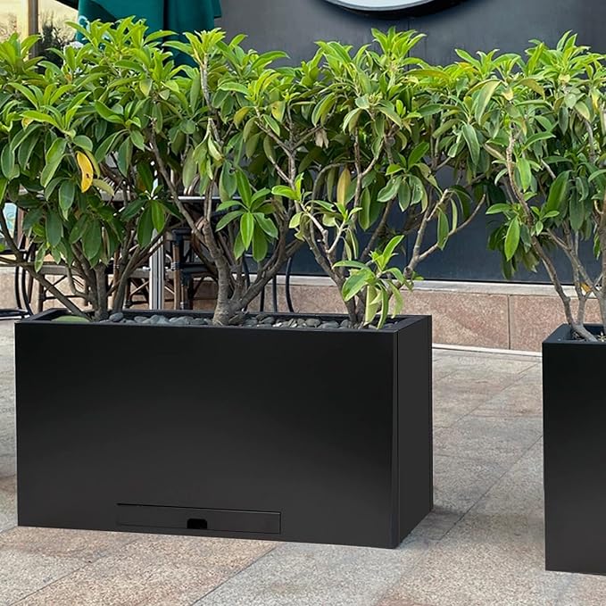 Worth Garden Metal Rectangular Planter Box - Black Powder Coated Steel Planter - 16" H. Tall Heavy Duty Modern Flower Plant Pot - Indoor & Outdoor, Commercial & Residential (16"x12"x36")