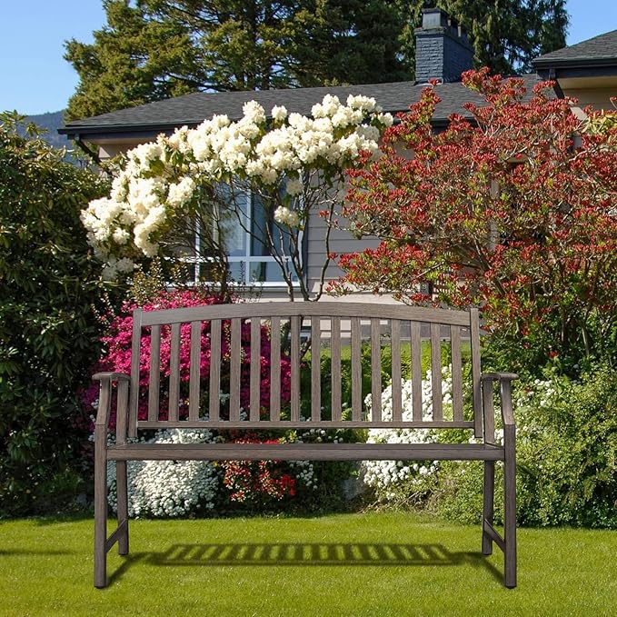 Grand patio Outdoor Bench Garden Bench with Metal Armrests and Seat, Bench with Aluminum Back for Outdoors Lawn Yard Porch, Savannah Gray